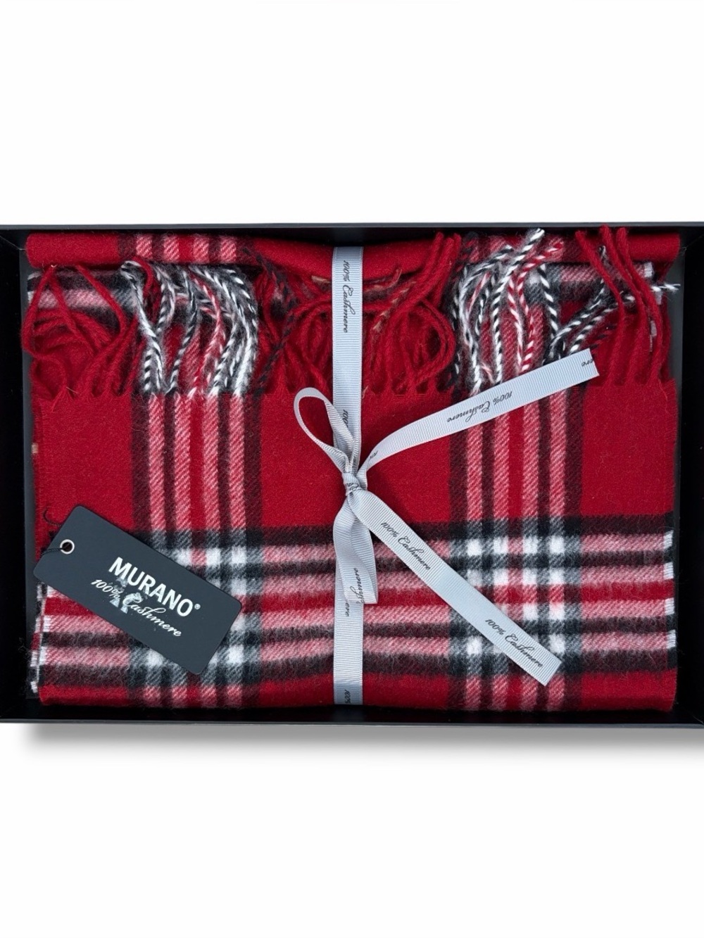 NWT Murano Cashmere Scarf Red Black Plaid Check Designer Quite Luxury